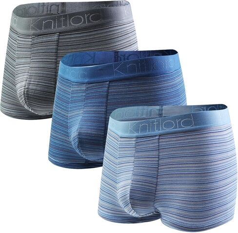 KNITLORD Striped Men's Boxer Briefs Breathable ComfortSoft Underwear Viscose Made from Bamboo Short Leg Trunks 3 or 4 Pack in Kuwait
