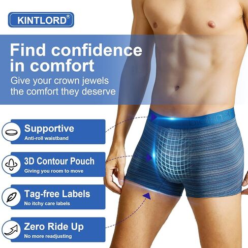 KNITLORD Striped Men's Boxer Briefs Breathable ComfortSoft Underwear Viscose Made from Bamboo Short Leg Trunks 3 or 4 Pack in Kuwait