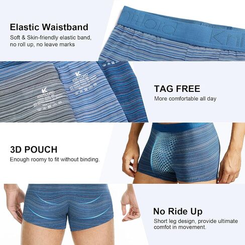 KNITLORD Striped Men's Boxer Briefs Breathable ComfortSoft Underwear Viscose Made from Bamboo Short Leg Trunks 3 or 4 Pack in Kuwait