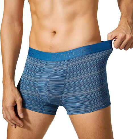 KNITLORD Striped Men's Boxer Briefs Breathable ComfortSoft Underwear Viscose Made from Bamboo Short Leg Trunks 3 or 4 Pack in Kuwait