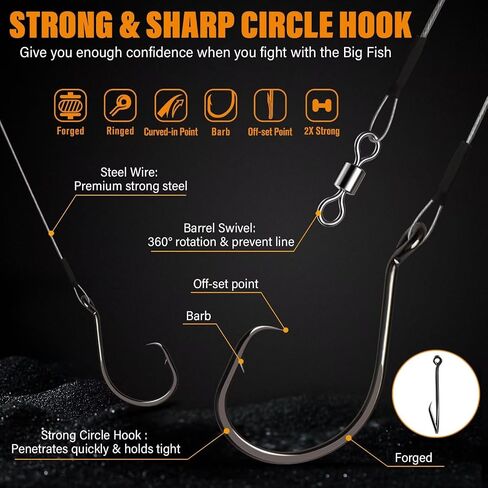 Dovesun 30PCS/20PCS Circle Hooks Fishing Pre-Rigged Catfish Rig for Saltwater Freshwater Catfish Hooks with Wire Leader 2/0 4/0 6/0 8/0 10/0 in Kuwait