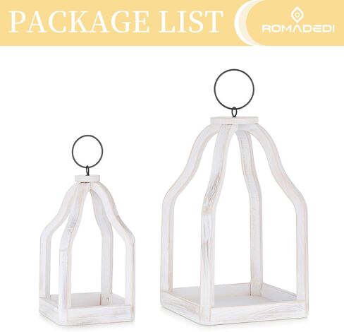 Romadedi Farmhouse Decorative Lantern Wooden - Set of 2 Rustic Wood Lanterns Candle Holder for Wedding Table Centerpieces Indoor Outdoor Fireplace Mantle Home Decor, Brown in Saudi Arabia