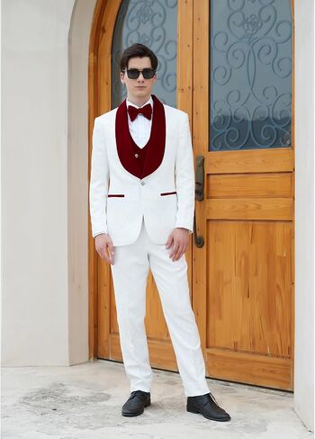 Men's Paisley Jacquard Tuxedo, One Button Shawl Lapel 3 Piece Suit in Kuwait