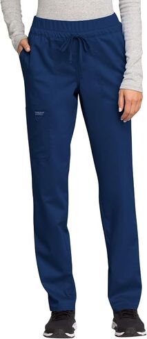 Cherokee Women's Scrub Set Mock Wrap Top with Princess Seams WW610 Mid Rise Tapered Leg Elastic Waist Drawstring Pant WW105, Navy - M Top/M Tall Pant in Saudi Arabia