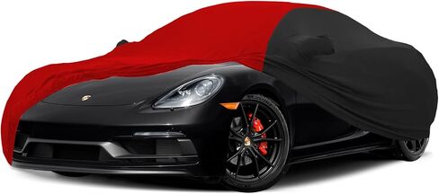 Indoor Car Cover Replace for 1997-2024 Porsche 718 Boxster/Cayman 986/987/981, Black &Red Luxurious Soft Stretch Satin Indoor Car Cover for Dust-Proof, Underground Garage, Car Show in Saudi Arabia