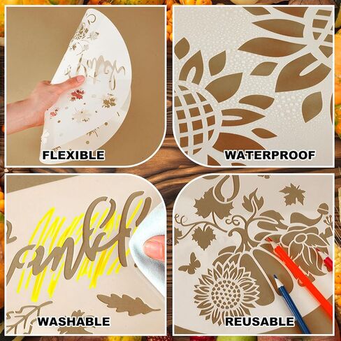 16 Pcs Large Fall Thanksgiving Stencils for Painting on Wood 12 Inch Round Reusable Fall Stencils Autumn Pumpkin Drawing Templates for Wall Door Hanger Porch Sign DIY Crafts Decor Painting in Saudi Arabia