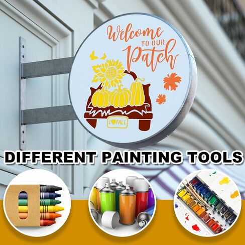 16 Pcs Large Fall Thanksgiving Stencils for Painting on Wood 12 Inch Round Reusable Fall Stencils Autumn Pumpkin Drawing Templates for Wall Door Hanger Porch Sign DIY Crafts Decor Painting in Saudi Arabia