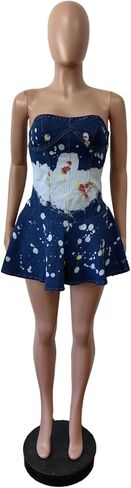Molisry Women's Summer Tube Top Denim Dress Off Shoulder Sleeveless Sexy Cute Ruffle Pleated Jean Mini Dress Clubwear in Kuwait