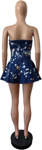 Molisry Women's Summer Tube Top Denim Dress Off Shoulder Sleeveless Sexy Cute Ruffle Pleated Jean Mini Dress Clubwear in Kuwait