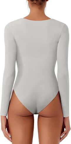 REORIA Women's Long Sleeve Square Neck Double Layer Sexy Bodysuit 2024 Fall/Winter Designer Collection in Kuwait