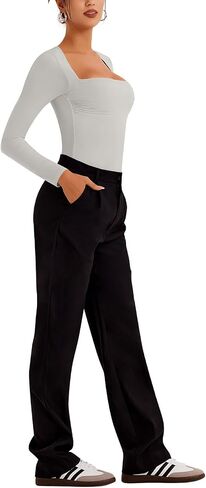 REORIA Women's Long Sleeve Square Neck Double Layer Sexy Bodysuit 2024 Fall/Winter Designer Collection in Kuwait