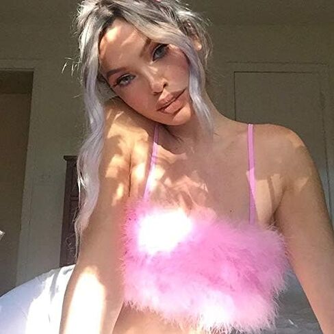 Women's Sexy Rave Festival Feather Crop Tops Faux Fur Spaghetti Straps Tube Top Camisole for Party Festival Club in Kuwait