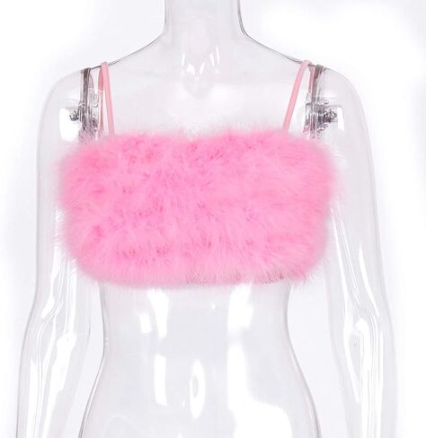 Women's Sexy Rave Festival Feather Crop Tops Faux Fur Spaghetti Straps Tube Top Camisole for Party Festival Club in Kuwait