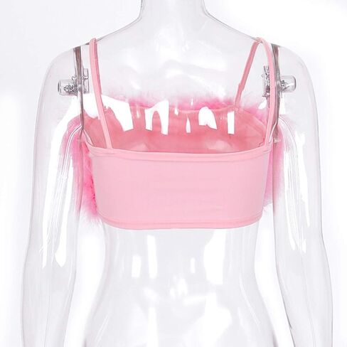 Women's Sexy Rave Festival Feather Crop Tops Faux Fur Spaghetti Straps Tube Top Camisole for Party Festival Club in Kuwait