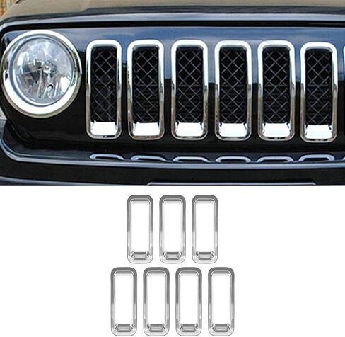 7PCS Front Grill Inserts Grille Cover Trim for Jeep Patriot 2011-2016 (Chrome) in Saudi Arabia