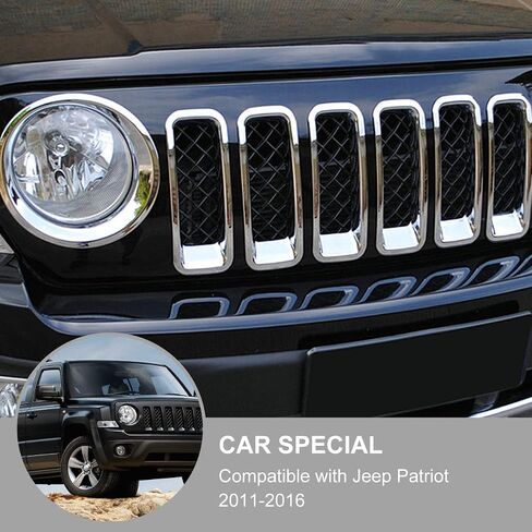7PCS Front Grill Inserts Grille Cover Trim for Jeep Patriot 2011-2016 (Chrome) in Saudi Arabia