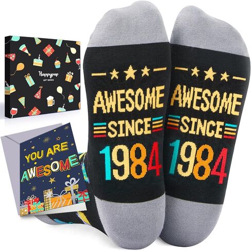 HAPPYPOP 40th Birthday Gifts Ideas for Men - 1984 Birthday Socks With Greeting Card, Best Gifts for 40 Year Old Middle Aged Man Woman in Saudi Arabia