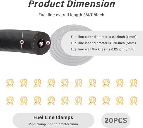 5/16 inch Fuel Line Hose Upgrade 300PSI with 20PCS Fuel Line Clamps,Multipurpose 10Ft Fuel Lines for Transporting Fuel/Diesel/E85,Universal Fuel Line Kit for Car SUV Truck in Kuwait