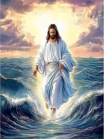 DIYDECORFUN Jesus Walk On Sea Diamond Painting Kits for Adults, 5D Jesus Christ Diamond Art Kits, Full Round Diamond Dots Painting with Numbers,Religious Christmas Beads Gem Art for Decor12x16Inches in Kuwait