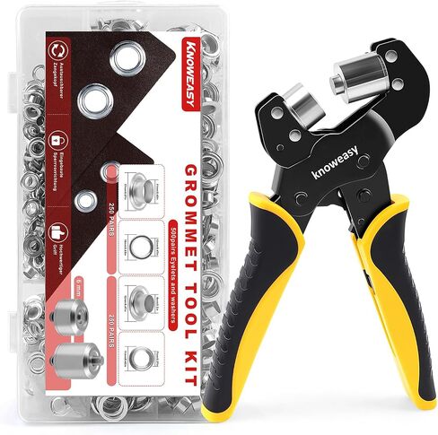 Knoweasy Grommet Tool Kit: 3/8 Inch Handheld Plier with Interchangeable 1/4 Inch Die, Includes 500 Pairs Metal Eyelets for Fabric, Tarps, Leather - 10mm and 6mm Punch Eyelet Tool in Saudi Arabia