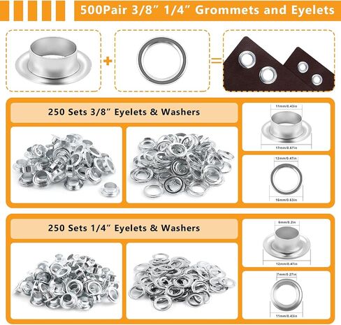 Knoweasy Grommet Tool Kit: 3/8 Inch Handheld Plier with Interchangeable 1/4 Inch Die, Includes 500 Pairs Metal Eyelets for Fabric, Tarps, Leather - 10mm and 6mm Punch Eyelet Tool in Saudi Arabia