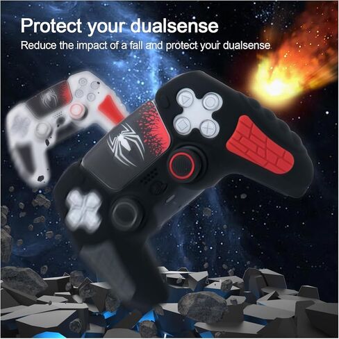 حافظة غطاء وحدة التحكم ECHZOVE PS5، غطاء سيليكون مضاد للانزلاق لجهاز التحكم PS5 مع أغطية قبضة الإبهام، واقيات عصا التحكم وملصق تغليف الغطاء (عبوتان) باللون الأسود بالكامل in Kuwait