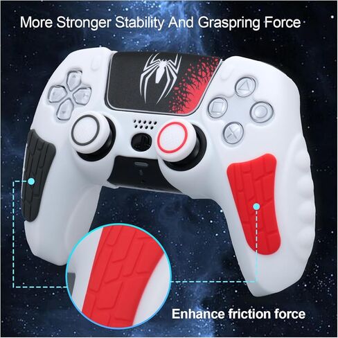 حافظة غطاء وحدة التحكم ECHZOVE PS5، غطاء سيليكون مضاد للانزلاق لجهاز التحكم PS5 مع أغطية قبضة الإبهام، واقيات عصا التحكم وملصق تغليف الغطاء (عبوتان) باللون الأسود بالكامل in Kuwait