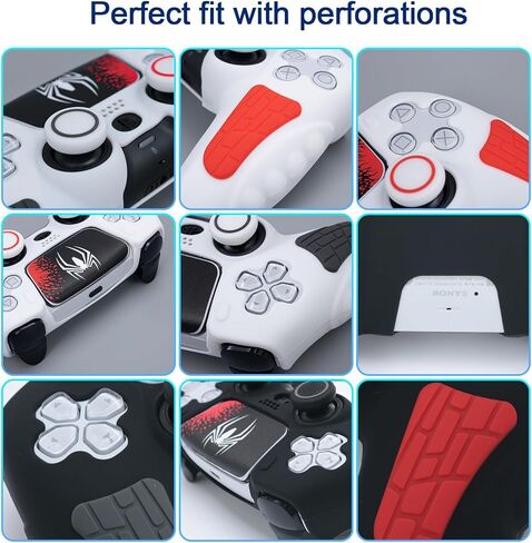 حافظة غطاء وحدة التحكم ECHZOVE PS5، غطاء سيليكون مضاد للانزلاق لجهاز التحكم PS5 مع أغطية قبضة الإبهام، واقيات عصا التحكم وملصق تغليف الغطاء (عبوتان) باللون الأسود بالكامل in Kuwait