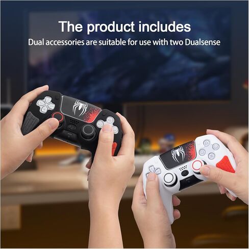 حافظة غطاء وحدة التحكم ECHZOVE PS5، غطاء سيليكون مضاد للانزلاق لجهاز التحكم PS5 مع أغطية قبضة الإبهام، واقيات عصا التحكم وملصق تغليف الغطاء (عبوتان) باللون الأسود بالكامل in Kuwait