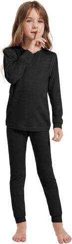 woolcano Kids Unisex 100% Merino Wool Base Layer Sets Lightweight Thermal Underwear in Kuwait