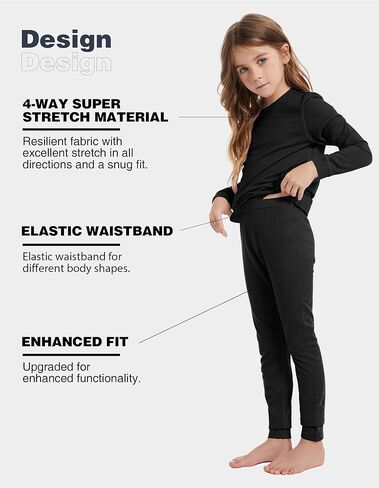 woolcano Kids Unisex 100% Merino Wool Base Layer Sets Lightweight Thermal Underwear in Kuwait