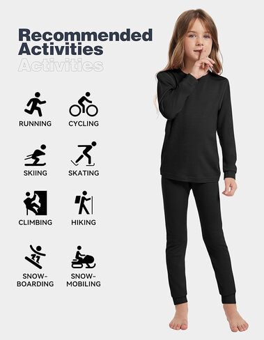 woolcano Kids Unisex 100% Merino Wool Base Layer Sets Lightweight Thermal Underwear in Kuwait