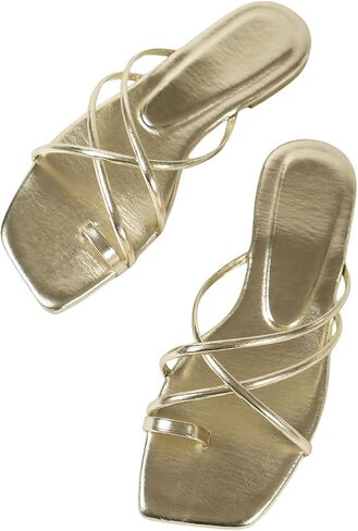 GORGLITTER Women's Sandals Dressy Metallic Strappy Flat Sandals Cute Slip On Sandals Summer in Saudi Arabia