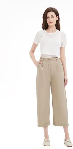 Womens High Waisted Elastic Capri Pants Wide Leg Lounge Cropped Pants with Pockets in Saudi Arabia