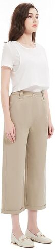Womens High Waisted Elastic Capri Pants Wide Leg Lounge Cropped Pants with Pockets in Saudi Arabia