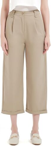 Womens High Waisted Elastic Capri Pants Wide Leg Lounge Cropped Pants with Pockets in Saudi Arabia