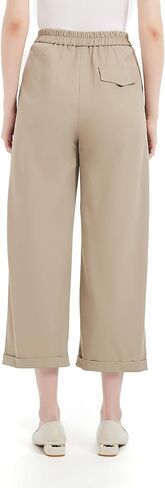 Womens High Waisted Elastic Capri Pants Wide Leg Lounge Cropped Pants with Pockets in Saudi Arabia