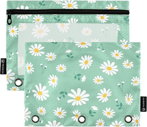Fustylead Lovely Daisy Flower on Mint Green Pencil Pouch for 3 Ring Binders, Zipper Pencil Bags with Clear Window Organizer for Class Office 2 Pack in Kuwait