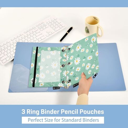 Fustylead Lovely Daisy Flower on Mint Green Pencil Pouch for 3 Ring Binders, Zipper Pencil Bags with Clear Window Organizer for Class Office 2 Pack in Kuwait