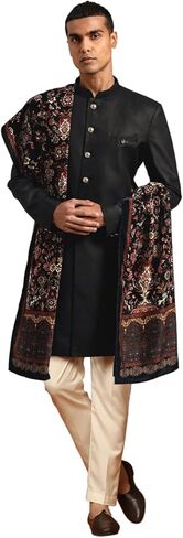 KISAH Men's Indowestern White Sherwani Set With Dupatta, Ethnic Indian Traditional Wear For Wedding & Festivals in Kuwait