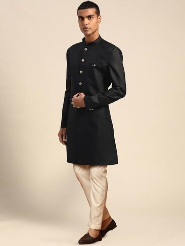 KISAH Men's Indowestern White Sherwani Set With Dupatta, Ethnic Indian Traditional Wear For Wedding & Festivals in Kuwait