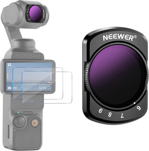 طقم NEEWER متغير ND2-ND32 وND64-ND512 متوافق مع DJI Osmo Pocket 3، مع توقفات محدودة، مرشحات كثافة محايدة، يتضمن واقيين من الزجاج المقسى، زجاج بصري، ملحقات كاميرا الحركة in Kuwait