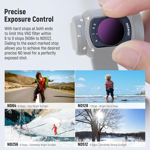 طقم NEEWER متغير ND2-ND32 وND64-ND512 متوافق مع DJI Osmo Pocket 3، مع توقفات محدودة، مرشحات كثافة محايدة، يتضمن واقيين من الزجاج المقسى، زجاج بصري، ملحقات كاميرا الحركة in Kuwait