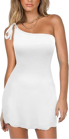 HYPERFIRE Women's Tie One Shoulder Spaghetti Strap Mini Dress Boat Neck Cocktail Short Dresses in Saudi Arabia