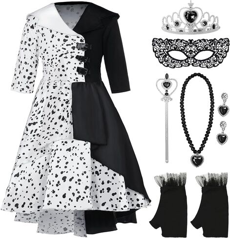 Spooktacular Creations Girl Dalmatian Costume, Black and White Polka Dots Outfit, Vintage Dress Set for Girls in Saudi Arabia