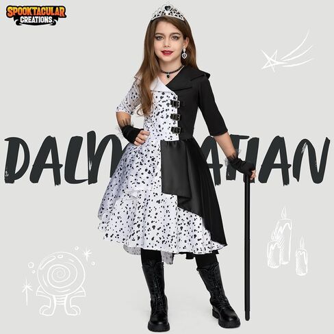 Spooktacular Creations Girl Dalmatian Costume, Black and White Polka Dots Outfit, Vintage Dress Set for Girls in Saudi Arabia