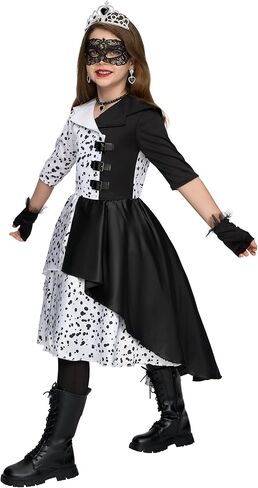 Spooktacular Creations Girl Dalmatian Costume, Black and White Polka Dots Outfit, Vintage Dress Set for Girls in Saudi Arabia