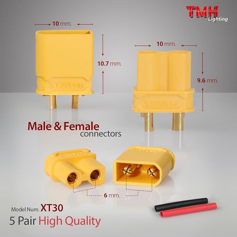 TMH 5 أزواج XT30 موصل ذكر أنثى رصاصة موصلات المقابس مع 20 قطعة أنبوب الانكماش الحراري لقارب سيارة يعمل بالبطارية RC Lipo (5 ذكر + 5 أنثى) in Kuwait