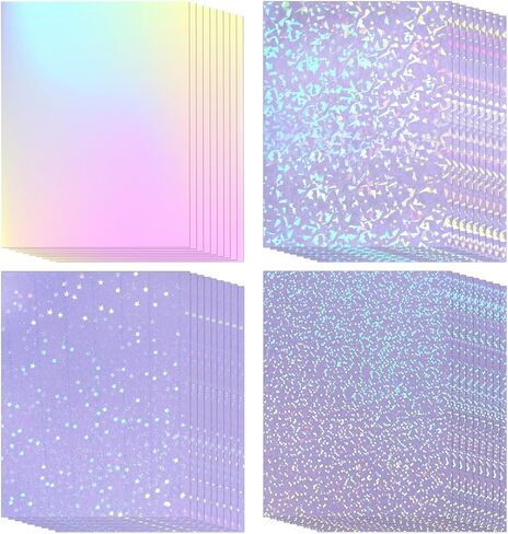 Holographic Laminate Sheets - 36 Sheets Self-Adhesive Waterproof A4 Transparent Paper | Line, Round, Windmill, Fireworks, Snow, Stars | Durable 11.7 x 8.3 Inches Lamination for Crafting & Decorations in Saudi Arabia