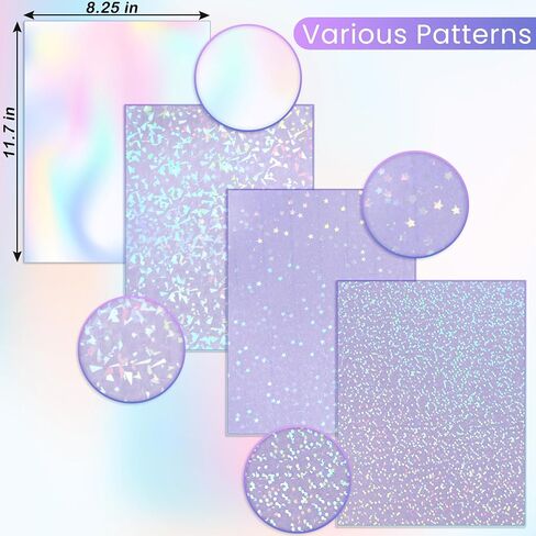 Holographic Laminate Sheets - 36 Sheets Self-Adhesive Waterproof A4 Transparent Paper | Line, Round, Windmill, Fireworks, Snow, Stars | Durable 11.7 x 8.3 Inches Lamination for Crafting & Decorations in Saudi Arabia